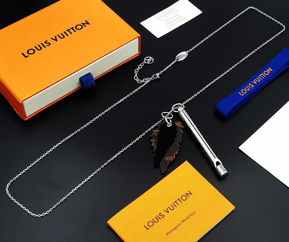 Louis Vuitton Silver Whistle and Leather Charm Necklace